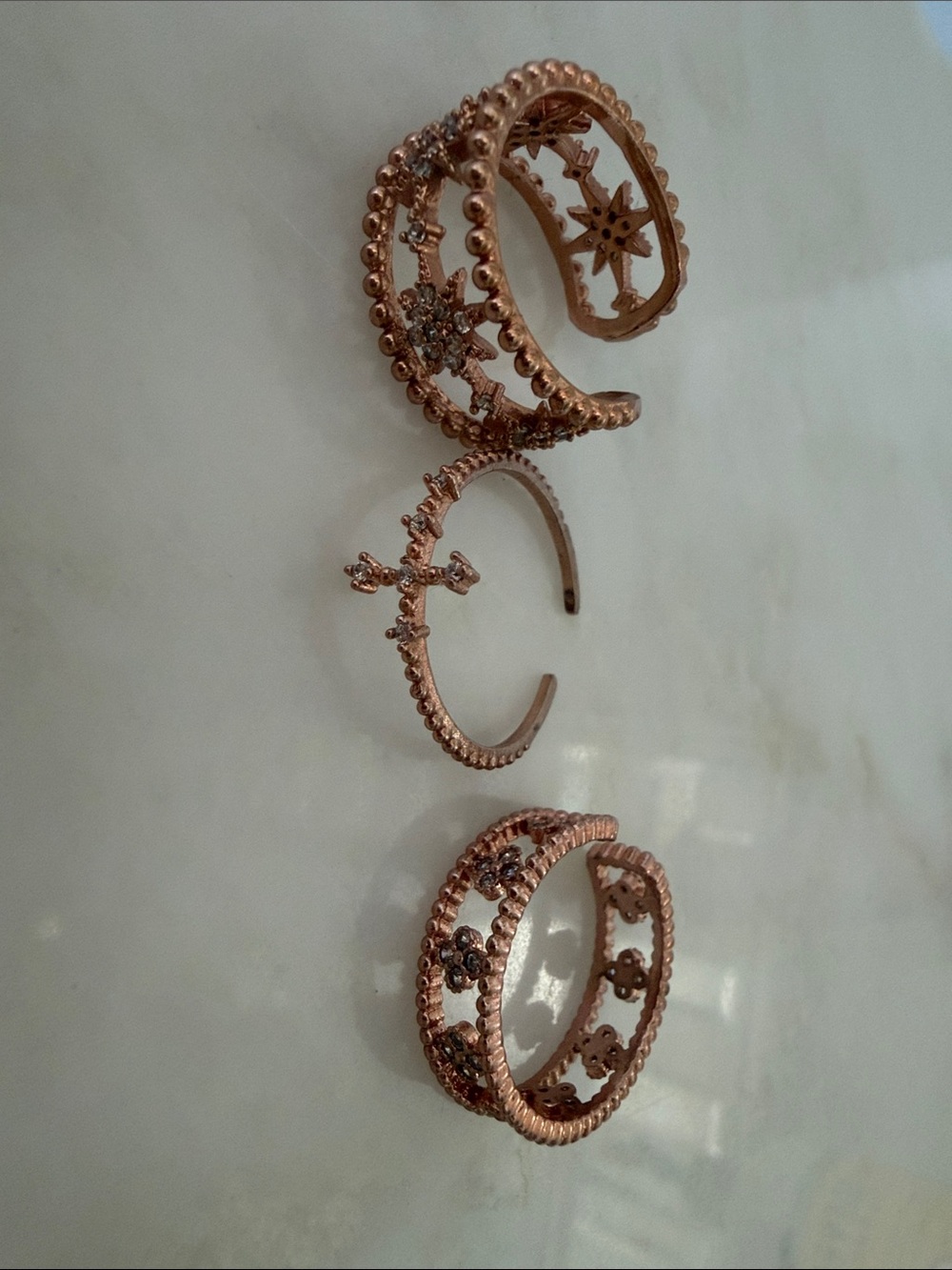 Delicate Rose Gold Color Floral Stackable Ring Set - Picture 2 of 3